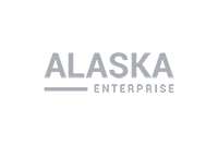 Logotipo corporativo Alaska Enterprise em cinza, com tipografia moderna sobre fundo transparente.