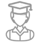 Ícone de estudante com chapéu de formatura representando certificação.